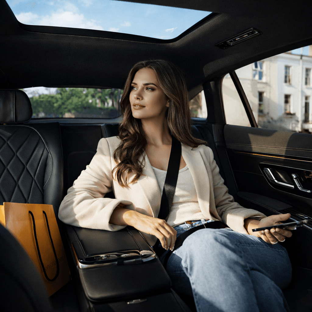 Miami Bliss chauffeur opening car door for client — private hourly hire in Miami