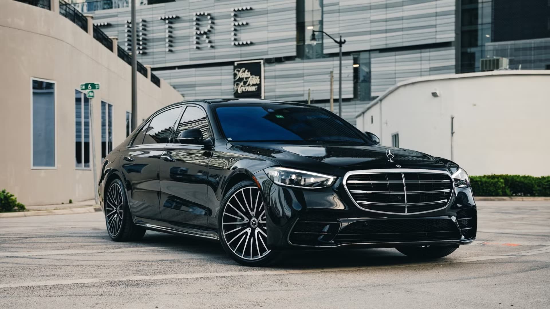 Black Mercedes-Benz S-Class luxury sedan — Miami Bliss chauffeured car service